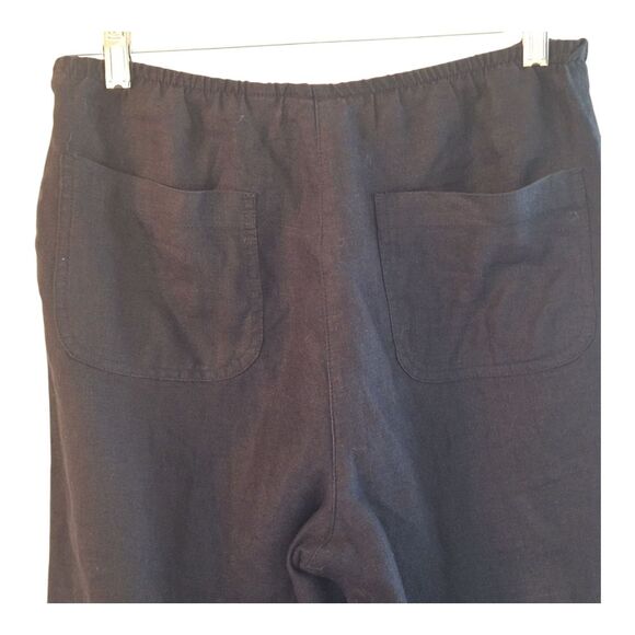 Chico's 100% Linen Pant Black Pull On Wide Leg Back Pockets size 1 S 8 10 Long - Picture 14 of 16